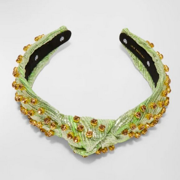 Lele Sadoughi Embellished Brocade Slim Knotted Headband in Parakeet NWT - Picture 2 of 9